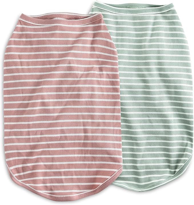 Koneseve Dog Shirt Vest Lightweight Stretchy Dog T-Shirts Soft Cool Shirts Sleeveless Stripe Vests Breathable Clothes for Puppy Kitty Cats Small Medium Large Dogs 2 Pack Pink + Green [ L/Large ]