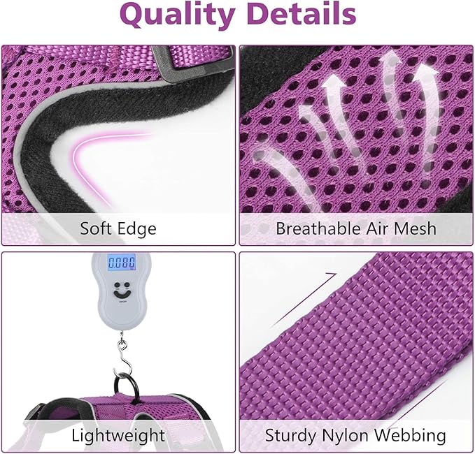 Dooradar Cat Harness and Leash Set, Escape Proof Safe Adjustable Kitten Vest Harnesses for Walking, Easy Control Soft Breathable Mesh Jacket with Reflective Strips for Cats, Purple, M