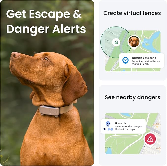 Tractive GPS Dog Tracker (2025 Release) | Real-time Pet Location Tracker | Health & Wellness Alerts | Virtual Fence for Dogs | Bark Monitoring | Dog Collar Attachment (Brown)