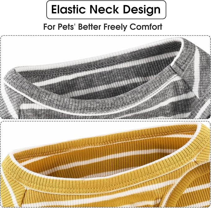Koneseve Dog Shirt Vest Lightweight Stretchy Dog T-Shirts Soft Cool Shirts Sleeveless Stripe Vests Breathable Clothes for Puppy Kitty Cats Small Medium Large Dogs 2 Pack Yellow + Light Grey [L/Large]