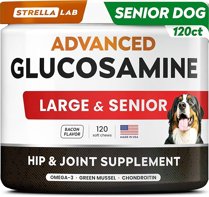 Advanced Glucosamine Chondroitin Joint Supplement for Dogs - Hip & Joint Pain Relief Pills - Green Lipped Mussel & Collagen - Large & Small Breed - Senior Dogs Joint Health - Bacon Flavor - 120Ct