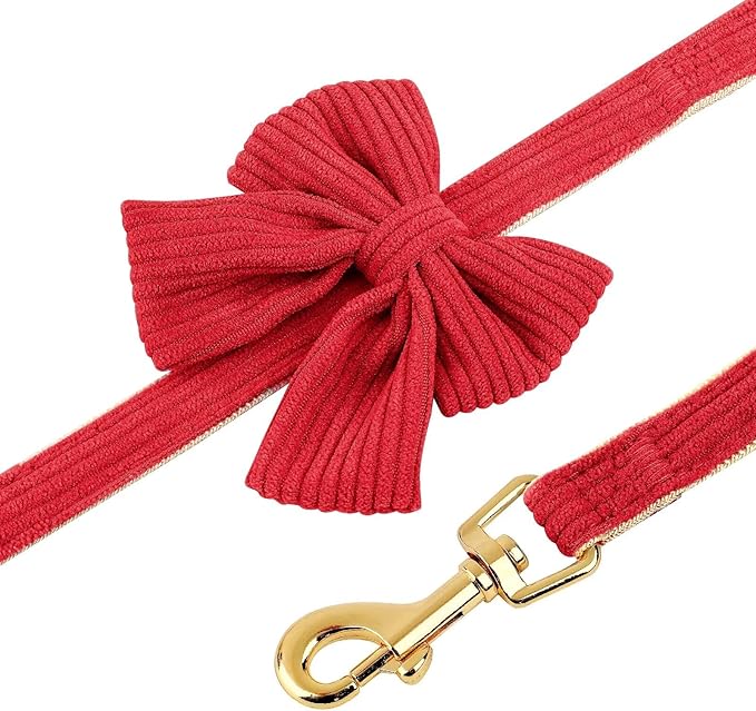 Didog Cute Small Dog Harness Collar & Leash Set, Adjustable Dog Collars and Leashes with Bowtie, Breathable Soft Mesh Padded Dog Vest for Puppies Small Dogs Walking, Red, S