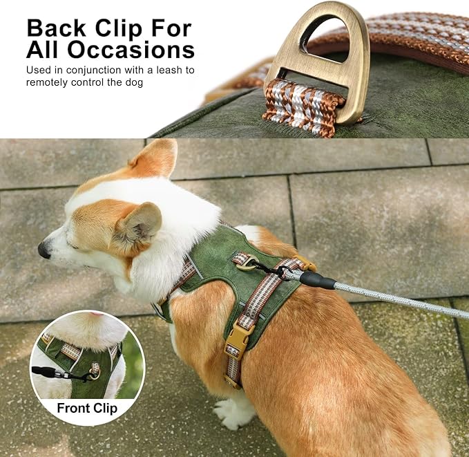 Beirui Dog Harness for Large Dogs, Stylish Oxford Leather Pet Vest with 2 Leash Clips, Adjustable Reflective Soft Padded No Pull Harness with Easy Control Handle for Walking, Chest 31-44"