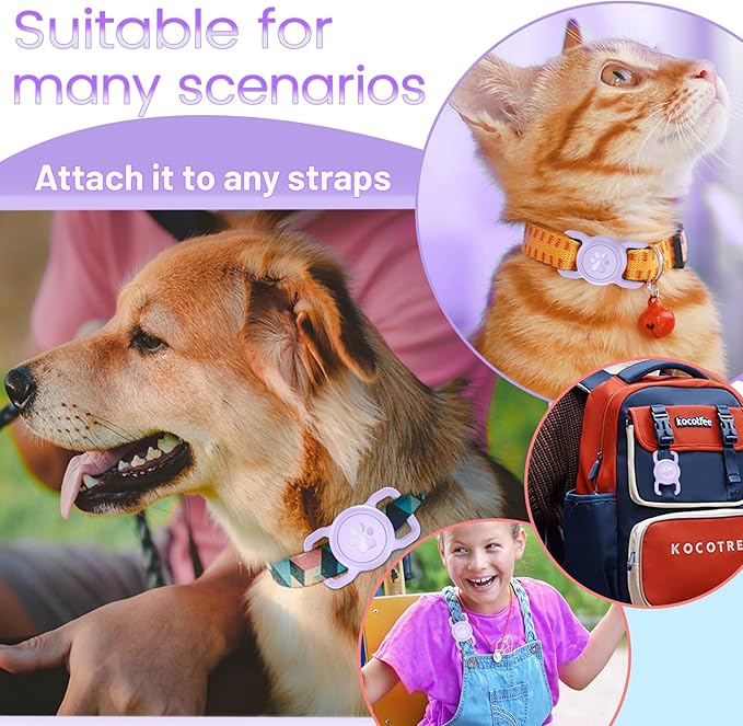 SANKALA Airtag Dog Collar Holder, [1 Pack] Waterproof Airtag Collar Holder for Dog, Silicone Full Body Covered Anti-Lost Protective Apple Airtag Case for Pet Collar - Fits All Width Collars, Purple