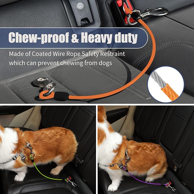 Dog Seat Belt Harness for Car,2pcs Dog Seatbelt of Coated Wire Leash Safety Restraint,No Chew Tether Cable Vehicle Dogs Accessories,Double Clips & Latch (Orange, 16 inch/40 CM)