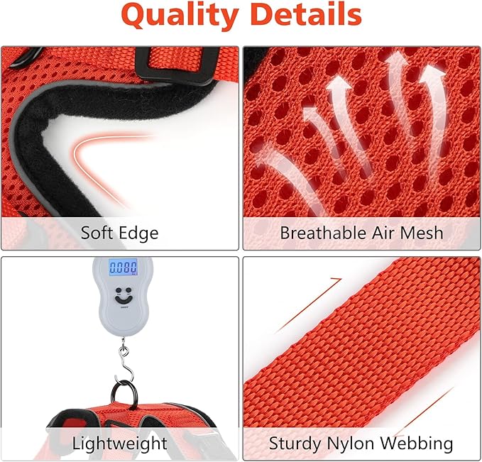 Dooradar Cat Harness and Leash Set, Escape Proof Safe Adjustable Kitten Vest Harnesses for Walking, Easy Control Soft Breathable Mesh Jacket with Reflective Strips for Cats, Reddish Orange, S