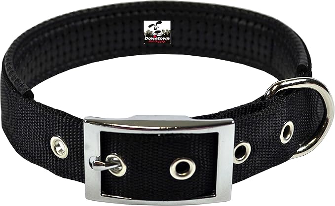 Downtown Pet Supply Deluxe Padded Adjustable Dog Collar - Metal Buckle & D-Ring - Machine Washable & Water Resistant - Black - M - Medium