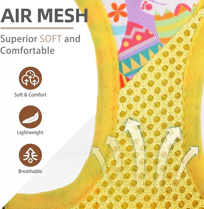 PUPTECK Dog Harness and Leash Set for Small Medium Dogs No Pull Step-in Soft Mesh Puppy Cat Vest Harnesses Reflective at Night, Easter Light Yellow, M