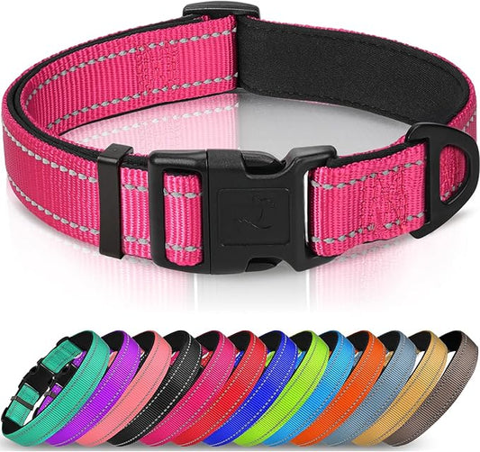 Joytale Reflective Dog Collar,Soft Neoprene Padded Breathable Nylon Pet Collar Adjustable for Extra Large Dogs,Hotpink,XL