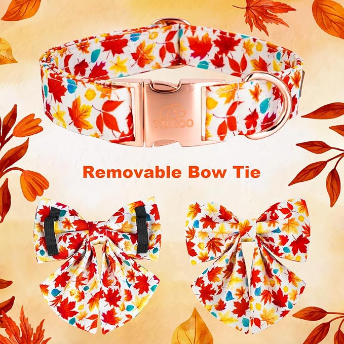 Tunkoo Autumn Fall Dog Collar with Elegant Bow Tie - Durable, Adjustable and Stylish Red Pet Collar, Available in Small Medium Large, M