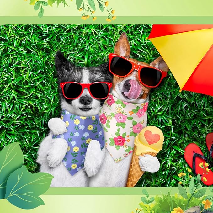 Preboun 50 Pcs Spring Dog Bandanas Bulk Flower Floral Bandanas for Dogs Soft Kerchief for Small Medium Large Pets Puppy Spring Costume Accessories(25.6 x 17.7 x 17.7 Inch)