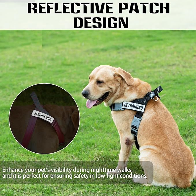 Service Dog Vest, No-Pull Service Dog Harness with 4 PCS Reflective Patches, Dog Vest Harness with Handle, Pet Harness for Small Medium Large Dogs in Training (Black, L)