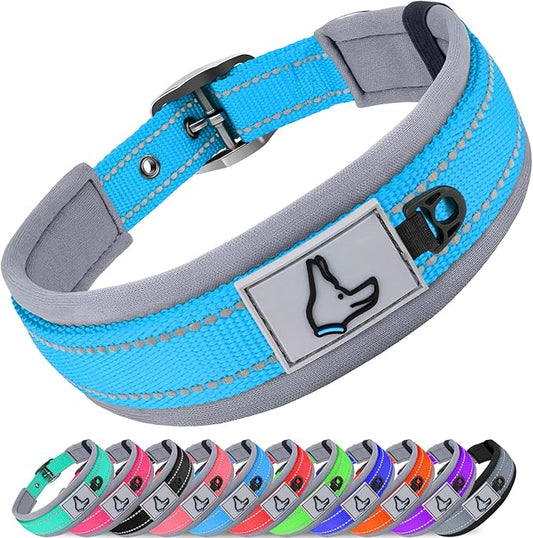 Joytale Dog Collar for Extra Large Dogs, Neoprene Padded and Adjustable, Reflective Wide Heavy Duty Pet Collars with Durable Metal Belt Buckle for Walking, Sky Blue, XL