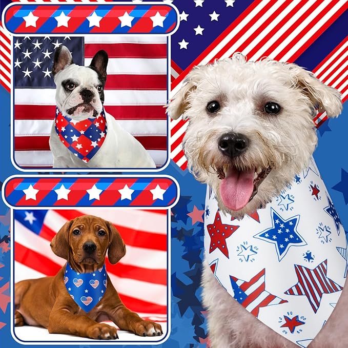 Preboun 50 Pieces Patriotic Dog Bandanas Bulk 4th of July Bandanas for Dogs Pet Triangle Kerchief Scarf Set for Puppy Small Medium Large Independence Day Costume Accessories(25. 6 x 17. 7 x 17. 7")