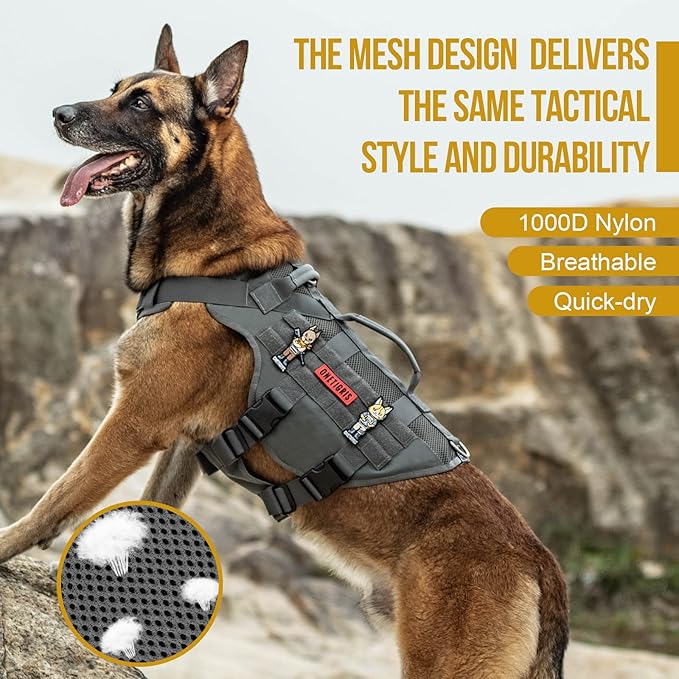 OneTigris Tactical Dog Harness for Medium Dog No Pull Breathable Military Dog Molle Vests with Handles, Service Dog Vest Harness for Walking Hiking Training