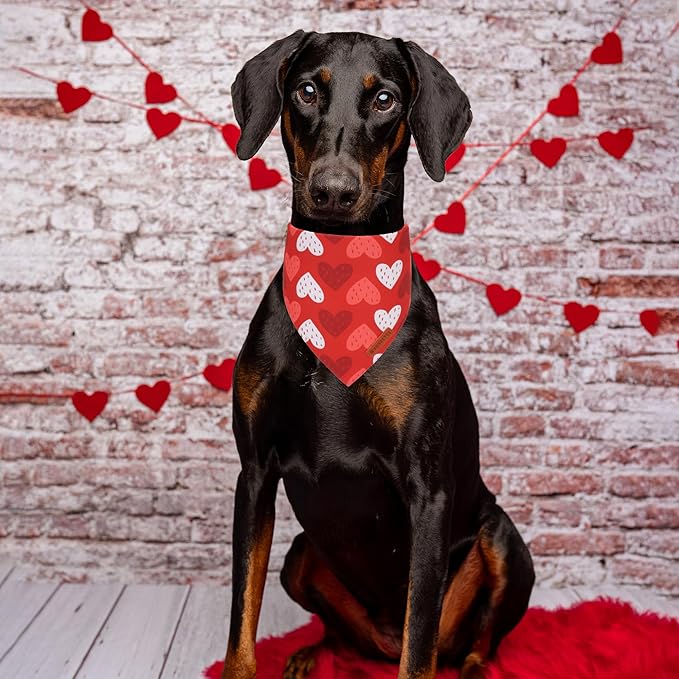 ADOGGYGO Valentine Dog Bandana, Red Blue Heart Love Pet Scarf, Adjustable Fit Pet Valentine Bandanas for Medium Large Dogs (Large)