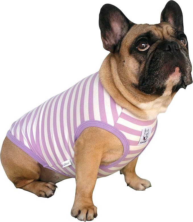 iChoue English Bulldog 100% Breathable Cotton Striped T Shirts Halloween Vest Clothes for Medium Dogs Tank Tops French Frenchie Pug Boston Terrier Pitbull Purple White Stripes - XXLarge