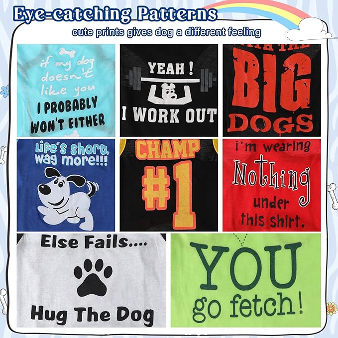 Saintrygo 8 Pieces Dog Shirts Pet Printed Clothes with Funny Letters Summer Pet T Shirts Cool Puppy Breathable Dog Outfit Soft Sweatshirt Cats(Cute Pattern,Small)
