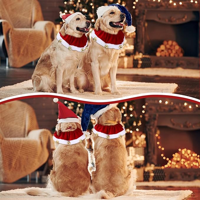 3 Pcs Christmas Jingle Bell Dog/Cat Collars Buckle Festive Christmas/Holiday Plush Neckwear for Xmas Dog Cat Outfit Pet Stretchable Scrunchy Costume Accessory Soft Collar with Bell(Large)