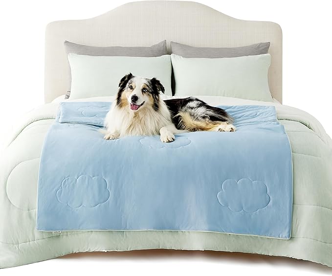 Lesure Premium Extra Large Dog Cooling Throw Blanket - Washable Pet Mat with Q-MAX>0.4, Durable Self Cooling Summer Blanket for Hot Weather, Blue, 50x60