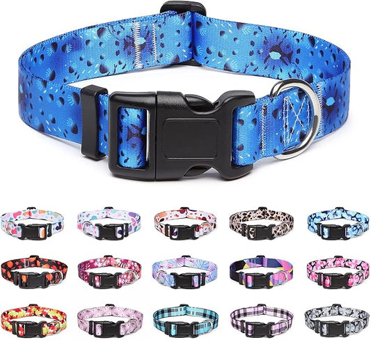 Adjustable Dog Collar with Patterns, Ultra Comfy Soft Nylon Breathable Pet Collar for Small Medium Large Dogs (S, Blue Ocean)