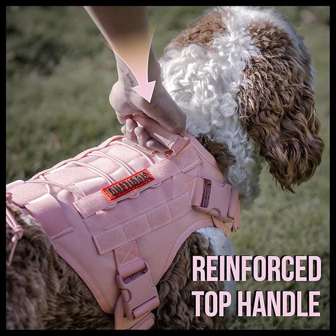 OneTigris Tactical Dog Harness Vest,No-Pull Service Dog Vest with Hook & Loop Panels,Adjustable Dog Vest Harness for Walking Hiking Training(Pink,L)