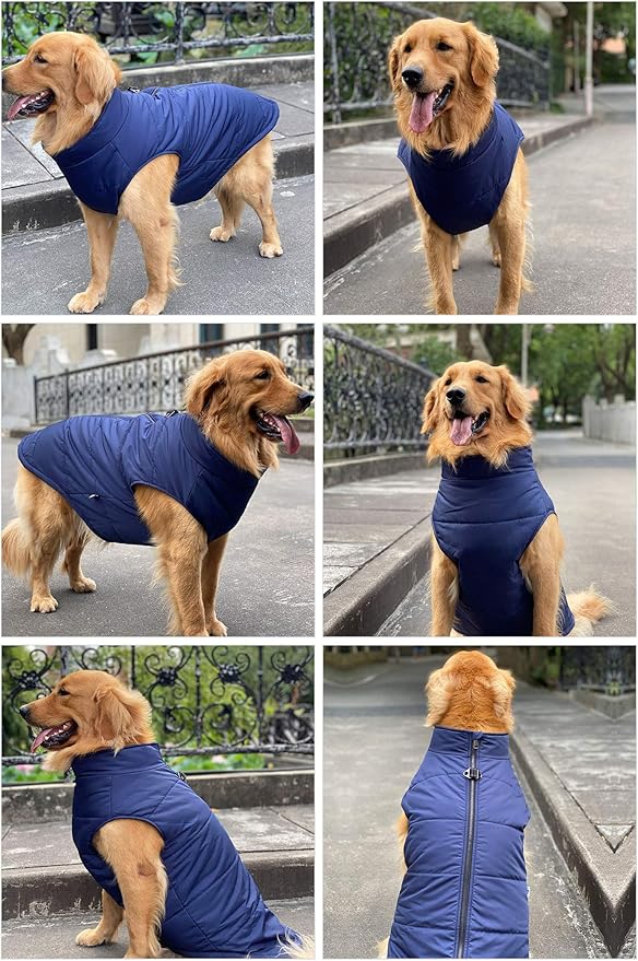 Navyblue Dog Winter Vest with Cotton Lining, Waterproof Ultra Warm Coat, Windproof Zippered Jacket, Breathable Soft Coat for Small to Large Dogs