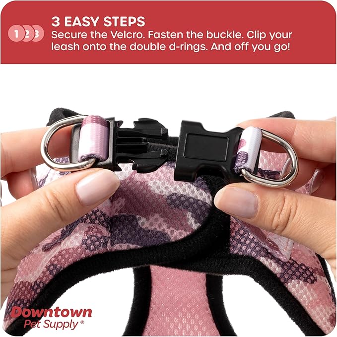 Downtown Pet Supply Step in Dog Harness No Pull, X-Large, Camo Pink - Adjustable Harness with Padded Mesh Fabric and Reflective Trim - Buckle Strap Harness for Dogs
