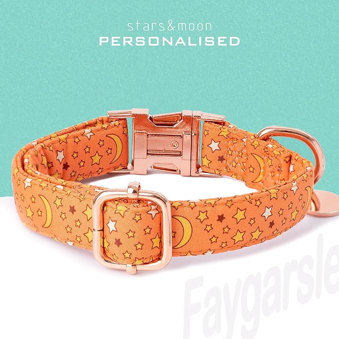 Faygarsle Orange Stars Moon Pattern Dog Collar for Small Medium Large Dogs Cute Puppy Collars for Female Dogs for Summer Spring Wedding Necklace Girl Dog Collar L