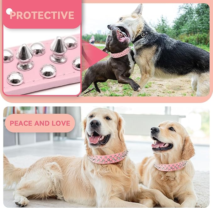 PETCARE Spiked Dog Collar Pink Soft Pu Leather Funny Mushrooms Rivet Spike Studded Puppy Collar Adjustable Outdoor Pet Dog Collar for Small Medium Large Dogs Cats Chihuahua Pug Pit Bull Dog Collars