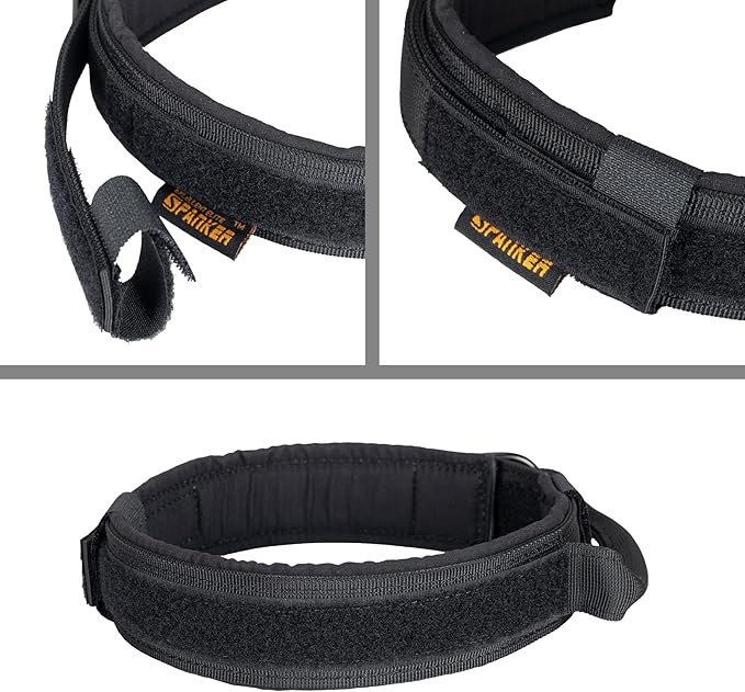 EXCELLENT ELITE SPANKER Tactical Dog Collar Nylon Adjustable Training Collar Military Dog Collar Heavy Duty Metal Buckle with Control Handle for Medium and Large Dogs with Patches(Black-XL).
