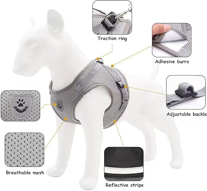 Step in Dog Harness and Leash Set,Reflective Adjustable Soft Mesh Breathable Pet Vest Dog Harnesses Set, No Chock No Pull Padded Puppy Harnesses for Small Dogs and Cats (Gray, Small)