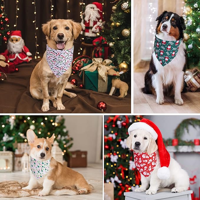 ADOGGYGO 4 Pack Dog Bandana Christmas Pet Scarf Triangle Bibs Kerchief Set Pet Christmas Costume Accessories Decoration for Medium Large Dogs (Large)