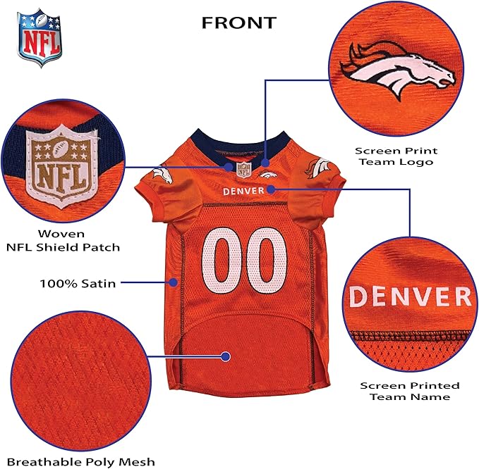 Pets First NFL Denver BroncosDog Jersey, Size X-Small. Best Football Jersey Costume for Dogs & Cats. Licensed Jersey Shirt