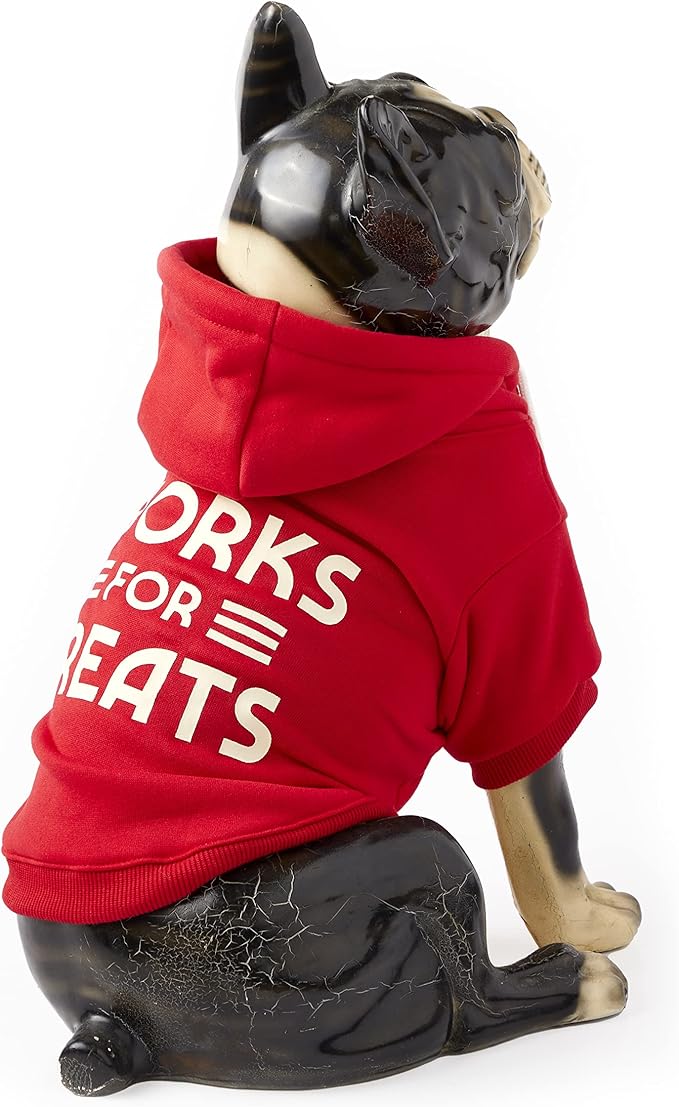 Works for Treats Dog Hoodie from Brass Monkey - Medium (22" Chest), Includes 2 White Drawstrings and Velcro Fasteners, Cute Dog Accessories with Vintage Inspired Designs, Great Gift for Dog Lovers!