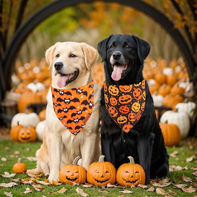 ADOGGYGO Halloween Dog Bandana, Pumpkin Bat Pet Scarf, Premium Durable Fabric, Adjustable Fit Halloween Bandanas for Large and Extra Large Dogs Pets (X-Large)