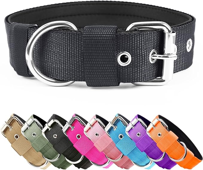 Heavy Duty Tactical Dog Collar - 1.5" Width Military Durable Thick Nylon with Adjustable Metal D Ring & Buckle Working Training K9 Collar for Medium Large Dogs (M(17"-20"), Black)