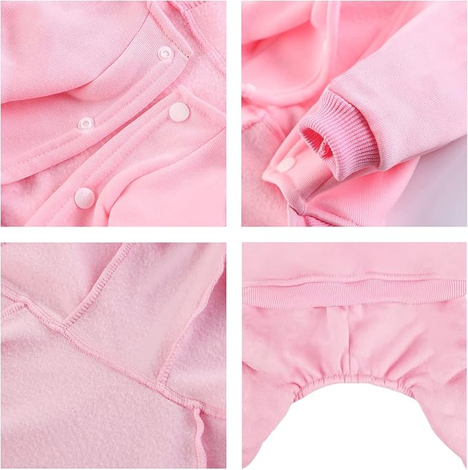 LifeWheel Hoodie, Pet Jumpsuit Fleece Sweatshirt Buttons, Clothes, LifeWheel Cold Weather Coats, Pajamas, Winter Warm Cotton Puppy Hoodie 4 Legs Small Medium Large Dogs Cats Boy Girl Black + Pink
