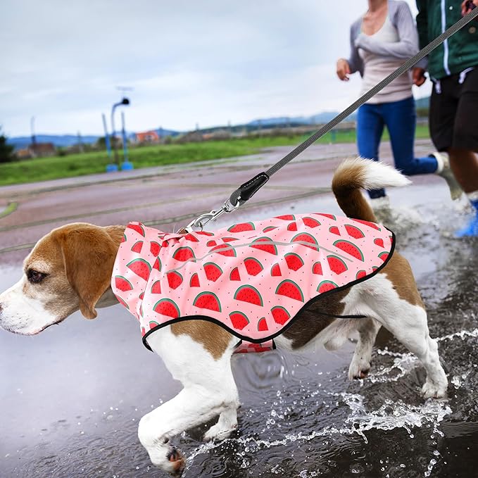 Mile High Life Dog Raincoat, Adjustable Waterproof Reflective Rain Jacket for Small Medium Large Dogs, Lightweight Breathable Pet Rain Coat with Leash Hole(Pink Watermelon,XXS Chest 16-19")