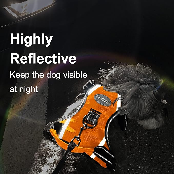 No Pull Dog Harness, Reflective Walking Dog Harness with Easy Control Handle and Front & Back Clips,Adjustable Breathable Soft Padded Dog Vest Harness for German Shepherd Dog,Orange,XL