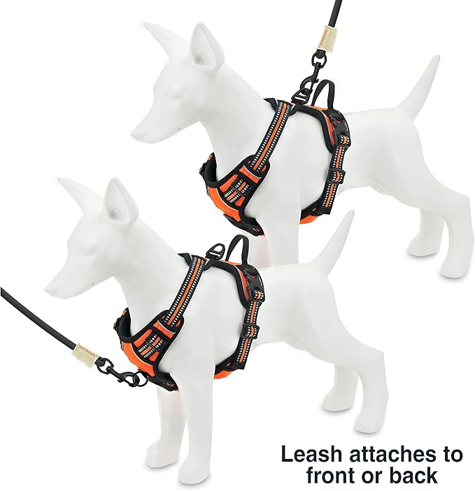 No Pull Dog Harness for Large Dogs, Dual Leash Attachments, Adjustable Soft but Strong Pet Harness with 3M Reflective Technology, Orange Nylon, XS (Chest: 13-16")