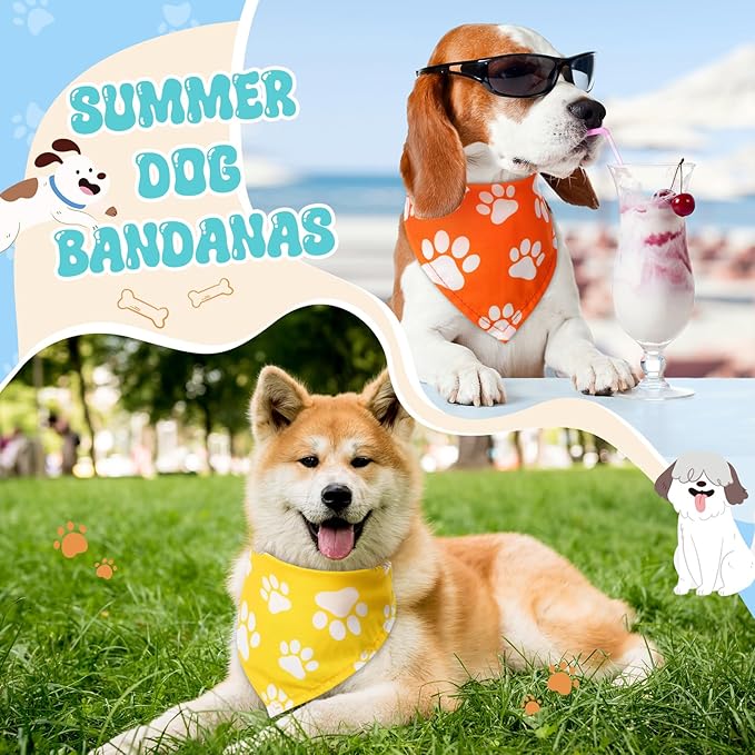 Sanwuta 50 Pcs Paw Print Dog Bandanas Bulk Colorful Paw Bandanas for Dogs Pets Triangle Kerchief Bib Scarf for Puppy Small Medium Large Pets Costume Accessories