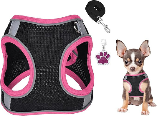 Dog Harness and Leash Set No Pull Step in Dog Harness with Reflective Bands Escape Proof Mesh Dog Vest Harness Leash with ID Tag