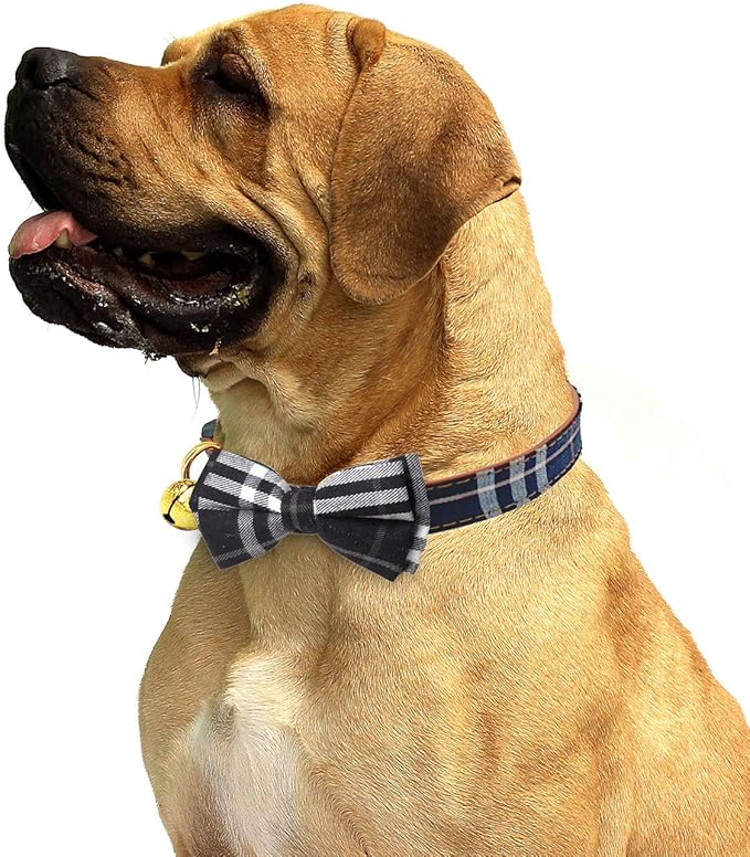 KUDES 2 Pack/Set Dog Collars with Bow Tie and Bells, Adjustable Cute Dog Bow Ties Collar for Small/Medium/Large Boys and Girls Pets (Black+Brown, S(9.6''-13.8''))