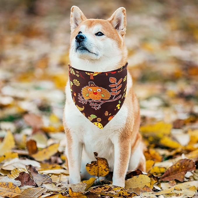 ADOGGYGO Thanksgiving Dog Bandana Fall Autumn Pet Bandana Reversible Triangle Bibs Scarf Accessories for Medium Large Dogs Pets (Large, Thanksgiving)