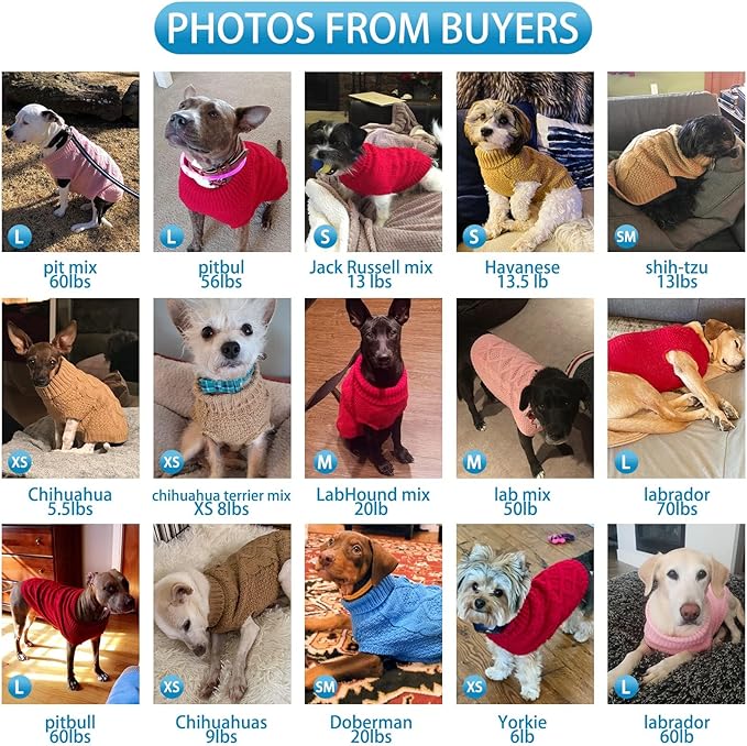 Mihachi Turtleneck Dog Sweater - Winter Coat Apparel Classic Cable Knit Clothes with Leash Hole for Cold Weather, Ideal Gift for Pet in New Year