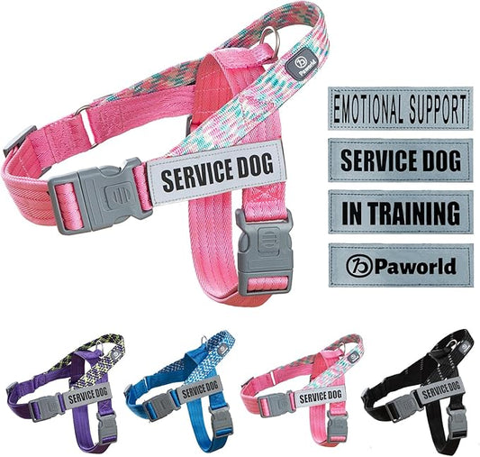 Service Dog Vest, No-Pull Service Dog Harness with 4 PCS Reflective Patches, Dog Vest Harness with Handle, Pet Harness for Small Medium Large Dogs in Training (Pink, XS)