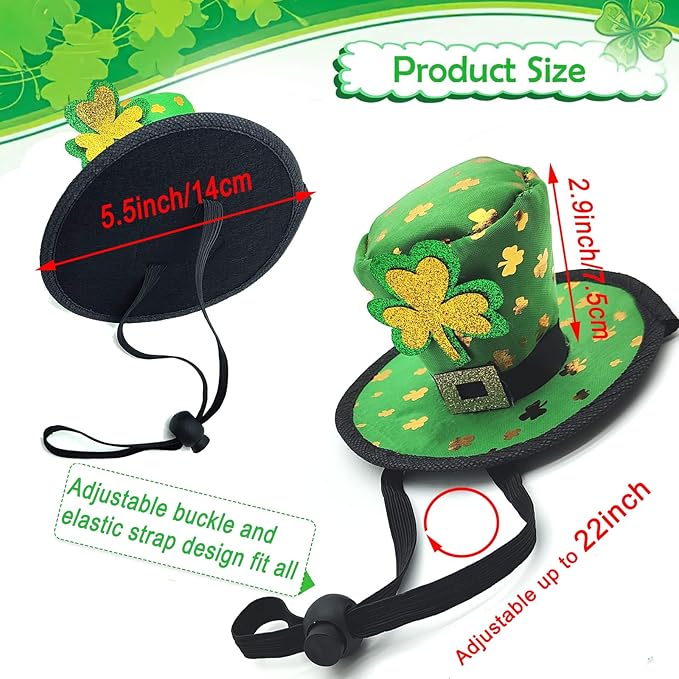 3PCS St Patrick's Day Pet Costume, St. Patty's Day Dog Top Hat Green Shamrock Bow Tie Doggie Collar Set for Large Dogs Puppy Outfit Cats Kitty Funny Irish Dog Clothe Accessories