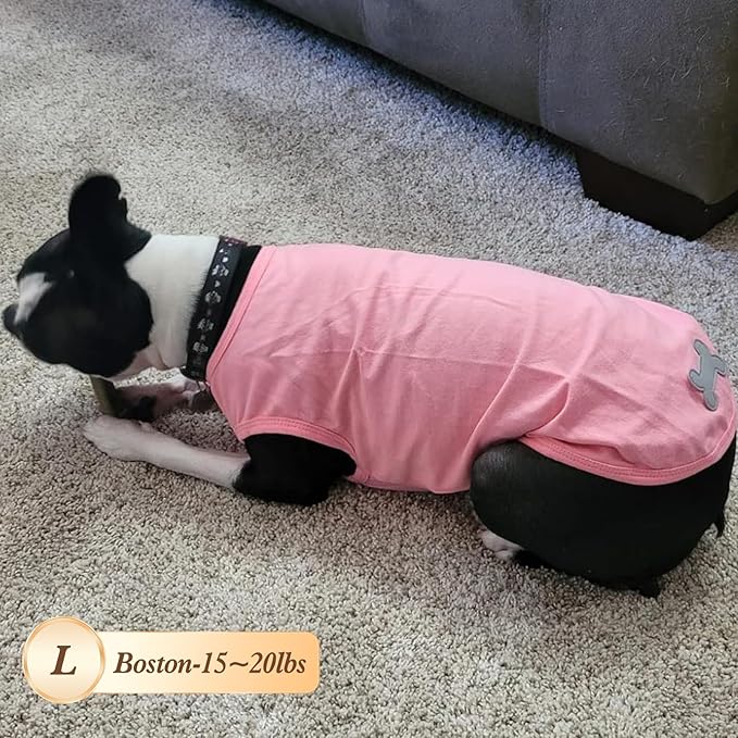 KYEESE 2Pack Dog Shirts Small Tee Soft for Small Dogs Striped T Shirt Lightweight Sleeveless Vest Cotton Tank Top Clothes, Large,Pink+Striped