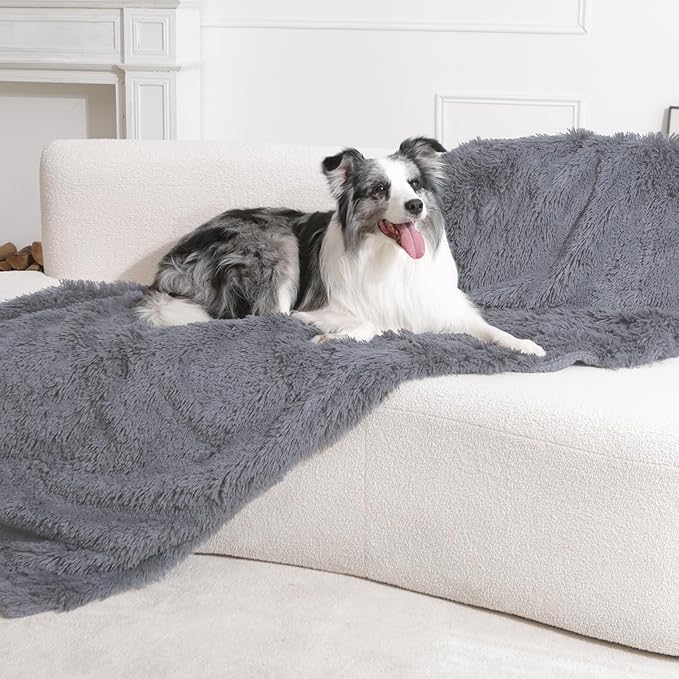 gogobunny Waterproof Dog Blanket for Large Dogs, Cats, Puppy, Reversible Faux Fur Pet Throw Blanket, Washable, Calming Furniture Protection for Sofa Bed (40x50 Inch (Pack of 1), Light Grey)